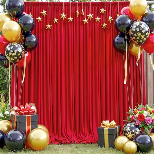 Image of 20ftx12ft Wrinkle Free Red Backdrop Curtain for Parties, 4 Panels Silky Polyester 12ft Long Photo Backdrop Drapes Back Drop Cloth for Wedding Birthday Party Christmas Photography Background