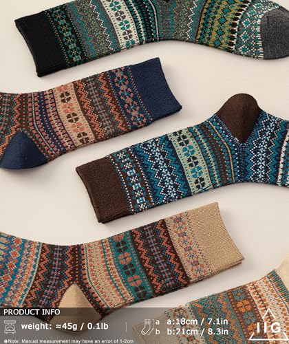 Image of IIG 3-5 Pairs Womens Vintage Cozy Crew Socks Soft Cute Neutral Cotton Socks Exquisite Patterns Socks Gift