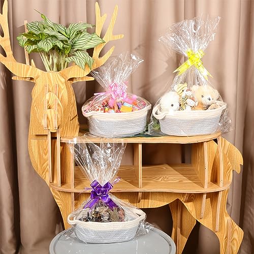 Image of Berlune 6 Pcs Basket for Gifts Empty to Fill with Handles Gift Bags and Ribbons 3 Size Empty Woven Baskets for Gifts Empty Rope Basket for Thanksgiving Easter Thank You Gift