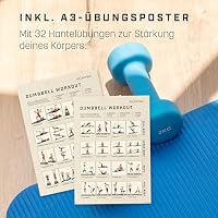 KG PHYSIO Neopren Hanteln Set - Inkl. Fitnessposter mit 32 Übungen, schweißabweisendes Kurzhanteln 2er Set aus Gusseisen, rutschfeste & griffige Fitness Gewichte für Frauen und Männer – Ansicht 5