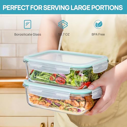 Image of Vtopmart 2Pack 1500ml /50.7oz Large Glass Storage Containers With Lids, Green