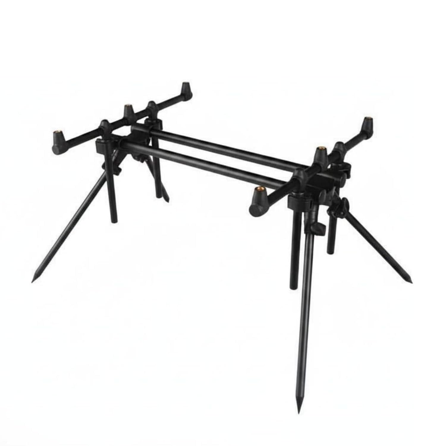 Gefertigt aus robuster Aluminiumlegierung; ausziehbares Rod-Pod mit 3 Auflagen, klappbare und verstellbare Beine, Stabiler Halt für Karpfen- und Brandungsangeln. | Aluminium-Rod-Pod für 3 Ruten, ausziehbares und verstellbares Stativ für Karpfen- und Brand
