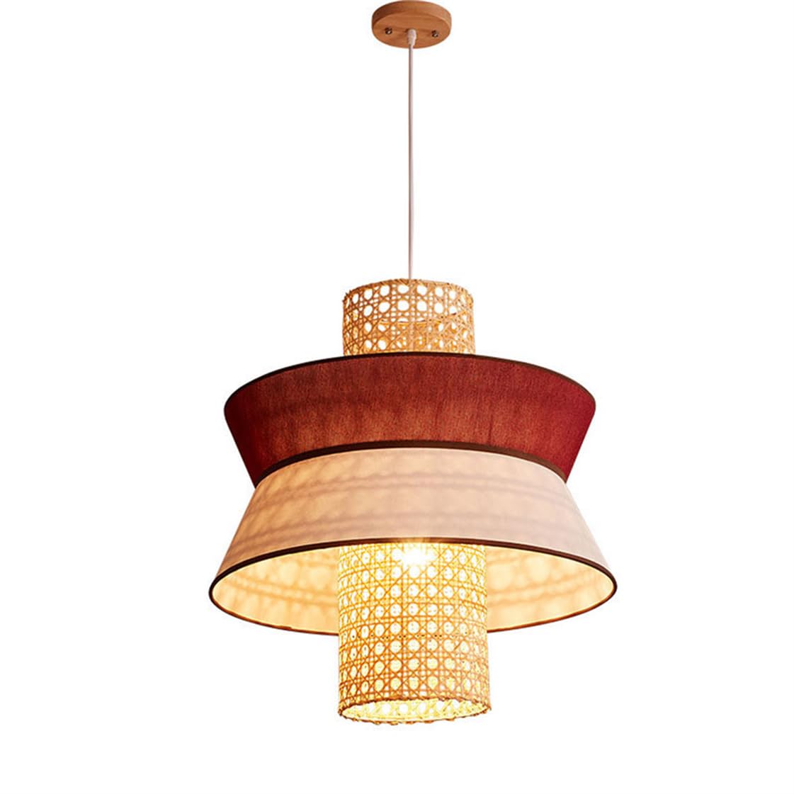 CSSYKV Multi-Layer Rattan Basket Chandelier Boho Linen Lamp Shade for Restaurant Decor Ceiling Light for Loft Primitive Lighting Fitting Fixtures for Bedroom, Dining Living Room, Entryway, Foyer