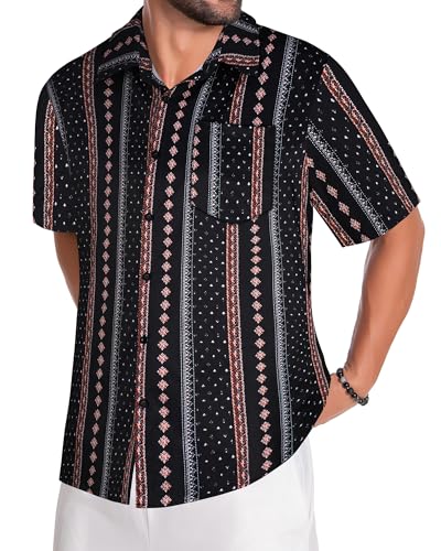 Image of Men Hawaiian Shirt Short Sleeve Summer Beach Button Down Shirts with Pocket