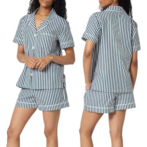 Image of Bed Head PJs Women's Short Sleeve Woven Cotton Sateen Shorty Pajama Set - Organic, Soft, Lightweight, Classic Fit Sleepwear