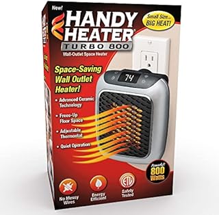 Ontel Handy Heater Turbo 800 Wall Outlet Small Space Heater with Adjustable Thermostat, Programmable 12-Hour Timer, Auto Shut Off - Quiet & Space-Saving Ceramic Mini Heater
