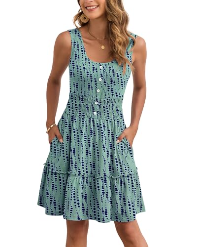 Image of AUSELILY Women Summer Dress Sleeveless Tank Button Down Dresses | Tank button down dress, Empire waist smocked, Casual beach vacation summer dresses with pockets