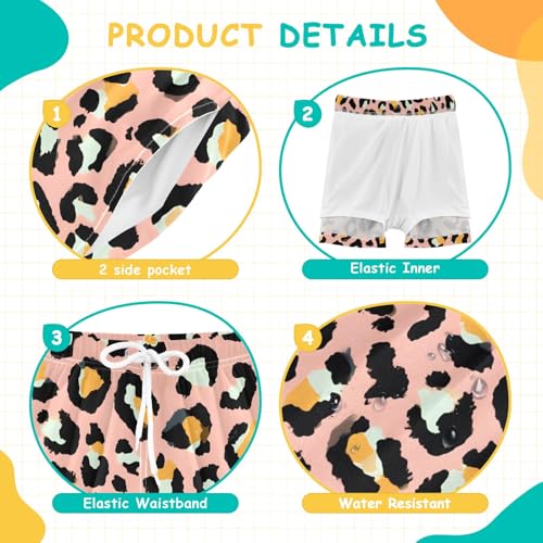 Bolaz Toddler Boys Swimwear Swim Trunks with Compression Liner 4T Cheetah Leopard Print4