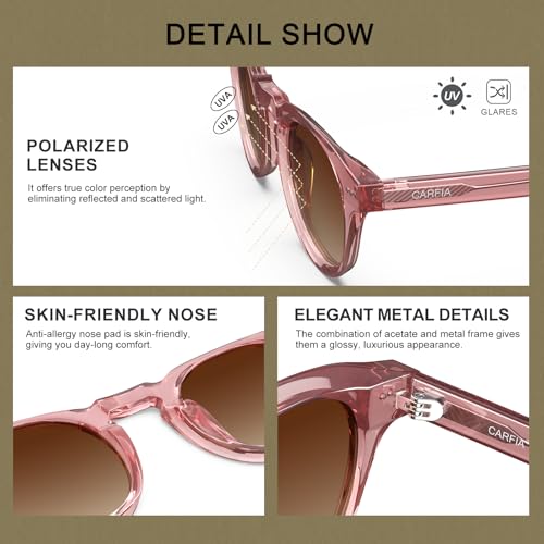 Image of CARFIA Retro Sunglasses for Men Polarized UV400 Protection, Cool Round Acetate Fashion Shades