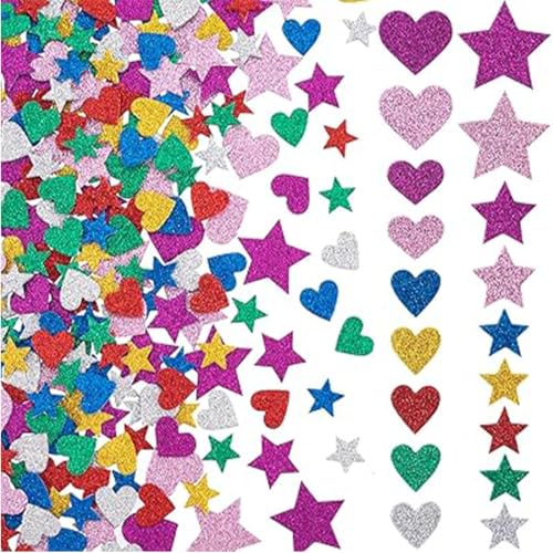 IOURVYA 240 PCS Autocollants en Mousse de Paillettes Stickers Mousses Colorés Gommettes Mousse Autocollantes Coeurs Étoiles Stickers Paillettes pour Artisanat DIY Albums