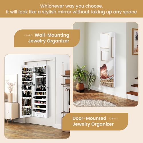 Nafort 2 Leds Mirror Jewelry Armoire, 47.5''H Door Or Wall Mounted Jewelry Cabinet With Frameless Mirror thumb #5