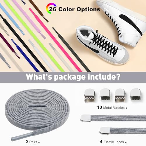 Image of Stepace 2 Pairs Elastic No Tie Shoe Laces for Kids and Adults Sneakers, Stretch Flat Tieless Shoestrings