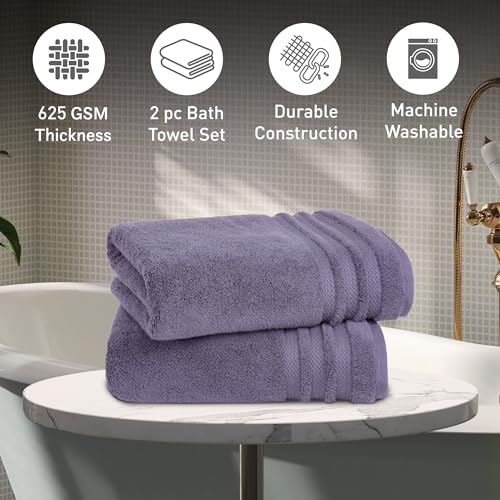 Image of MYTRIDENT Towels for Bath Large Size | Finesse Collection, 2 Piece Bath Towels | 75 cm x 150 cm | 625 GSM, Zero-Twist, Luxuriously Soft, 100% Cotton - Purple