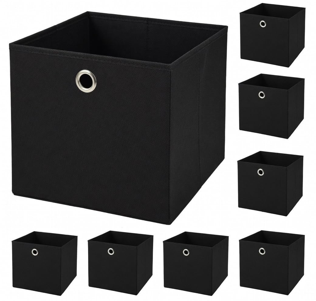 8er Set Schwarz Faltbox 32 x 32 x 32 cm Aufbewahrungsbox faltbar
