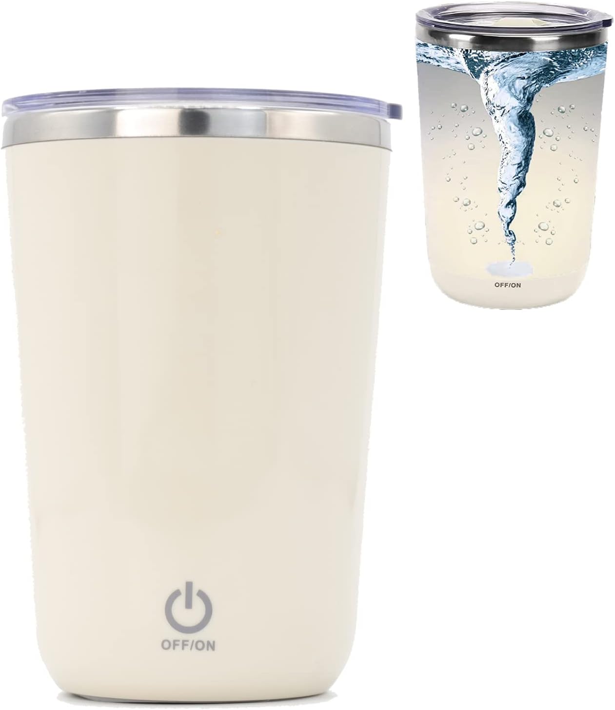 DaaSiGwaa Rechargeable Self Stirring Mug - Magnetic Electric Auto Mixing Stainless Steel Cup for Office/Kitchen/Travel/Home Coffee/Tea/Hot Chocolate/Milk-410 ml/13.9 oz(Beige)