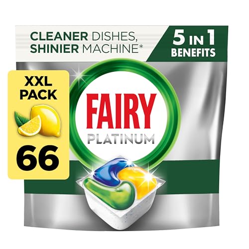 Fairy Platinum Plus All-In-1 DishwasherTablets, Bulk Pack - 66 Pods, Lemon, Greasy Filter & Rinse Aid Action