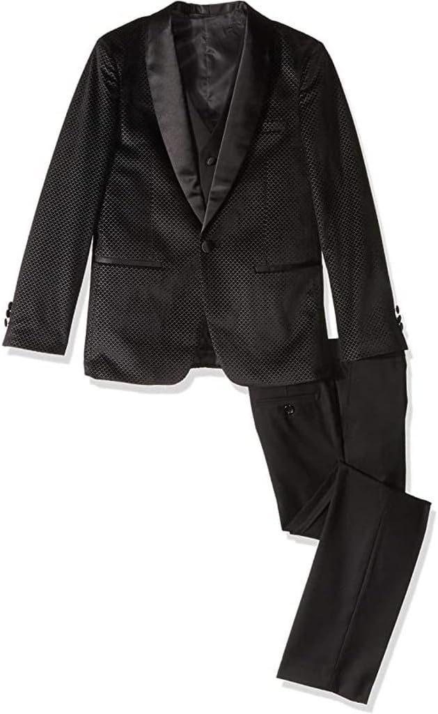 AXNY Boy's Slim Fit 3-Piece (Jacket Vest Trousers) Satin Shawl Collar Formal Textured Tuxedo Suit Set