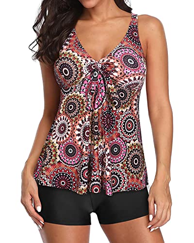 Yonique Women 2 Piece Flowy Tankini Swimsuits with Boyshorts V Neck Swim Tank Tops Bathing Suits Modest Swimwear3
