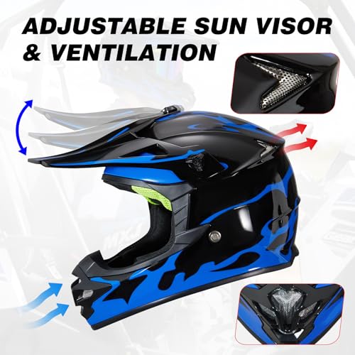 Image of Youth Kids Dirt Bike Helmet for Boys & Girls,F001 Full Face Motorcycle Helmet for Off-Road ATV Street Riding Four Wheeler Mountain Bike with Goggles Gloves,DOT Approved