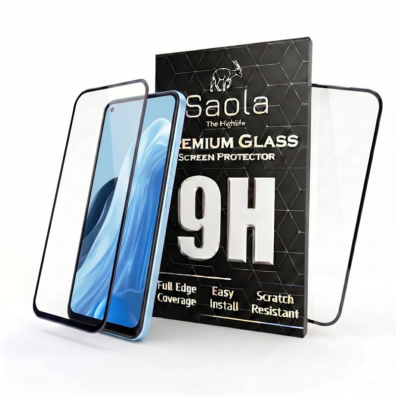 Image of Saola HD+ Oleophobic Tempered Glass Screen Protector for Oppo Reno 7 5G (Pack of 2) with Free Installation Kit. Full Screen Coverage - 6.43 inch