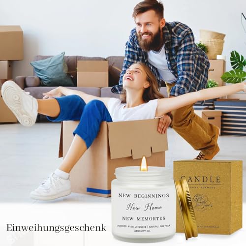 Ronoza Einzugsgeschenke Wohnung, Einweihungsgeschenk Duftkerze im Glas, Einweihungsgeschenk Haus, Geschenk zum Einzug, Einweihungsgeschenk Wohnung, Neues Zuhause Geschenk (Lavendel)