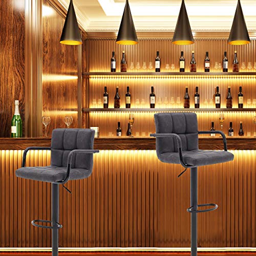 Halter Modern Bar Stool with Armrest, Counter Height Bar Chair, Vinyl, Matte Black Powder Coating, Set of 2 (Light Gray) - Thumbnail 2