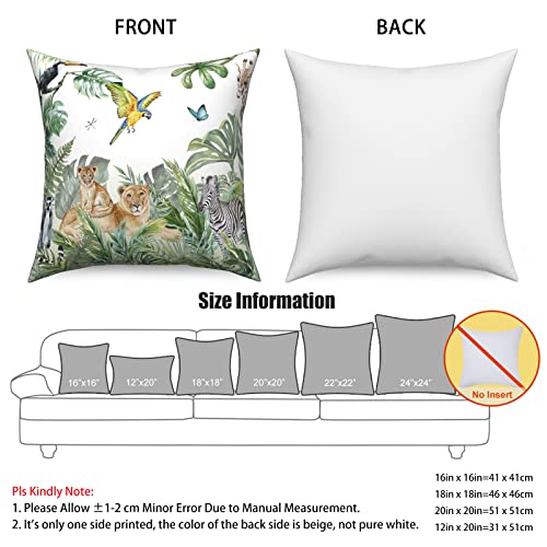 Tropical Green Leaves Pillow Covers 18X18 Set Of 4, Animal Print Throw Pillow Covers Giraffe Zebra Parrots Leopard Pillowcase Summer Decorative Monstera Cushion Case For Home Outdoor Yard #TOP6