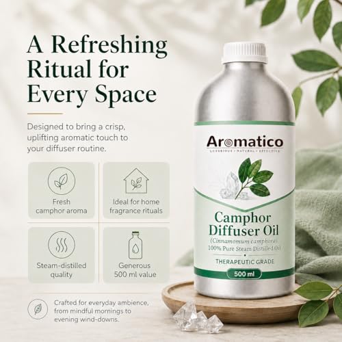 Image of Aromatico Camphor Diffuser Oil for Home Fragrance, Premium Aromatherapy Diffuser Oil, Fresh Camphor Aroma for Diffusers | Potpourri and Room Oil - 500 ml