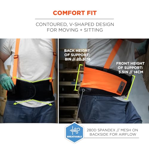 Image of Ergodyne ProFlex 100HV Back Support Brace, High Visibility Support Belt, 8 inch Spandex Material, Removeable Straps