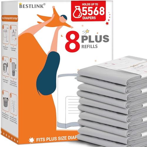 Image of 8 Pack Refills Compatible with DEKOR PLUS Diaper Pails | 20% Extra Length Diaper Pail Refill Bags Liners Holds 5568 Diapers | Ultimate Odor Control with Baby Scented