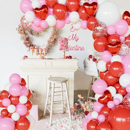 Image of Pink and Red Balloon Arch Kit,112pcs Different Size Pink and Red Balloons,Light Pink Balloons for Birthday Valentines Day Wedding Party Decoration
