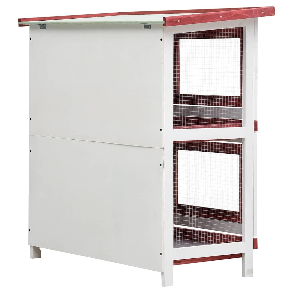 vidaXL Conejera Exterior 4 Puertas Rojo Madera