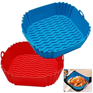 2Pack Air Fryer Square Liners,8inch Silicone Liners Air Fryer Basket,Reusable Non Stick Food Safe Air fryers Silicone Pot Oven Accessories,Air Fryer Bowl Inserts for 4 to 7QT