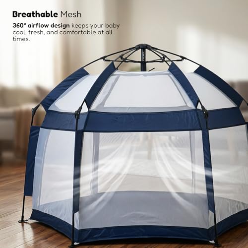 Image of Baybee 140 x 110 Cm JoyNest Kids Playpen for Babies Up to 5 Years | Foldable Playard for Babies with Mosquito Protection & Zipper Lock | Baby Indoor & Outdoor Play Area Setup with Hexagon shape for Extra Space (Blue)
