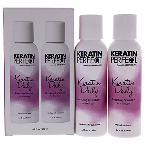 Keratin Perfect - Daily Smoothing Shampoo + Conditioner Set - Hair Treatment Bundle - For Dry, Damage, Soft, Curly HairÂ - Frizz Control and Heat Protect - Sulfate-Free Travel Duo Pack - 3.4 oz each