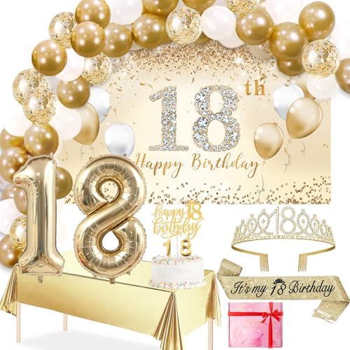 Trgowaul 18th Birthday Decorations Balloon Set Girls Arch, Gold 1...