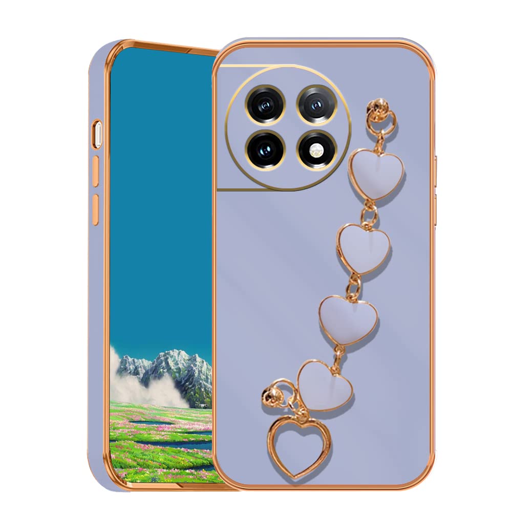 Jancyu Compatible with Oneplus 11 Case Silicone,Shockproof Phone Case for Oneplus11 with Strap Love Slim Protective Accessories Cute Cover for Women Girls (Smoke Purple)