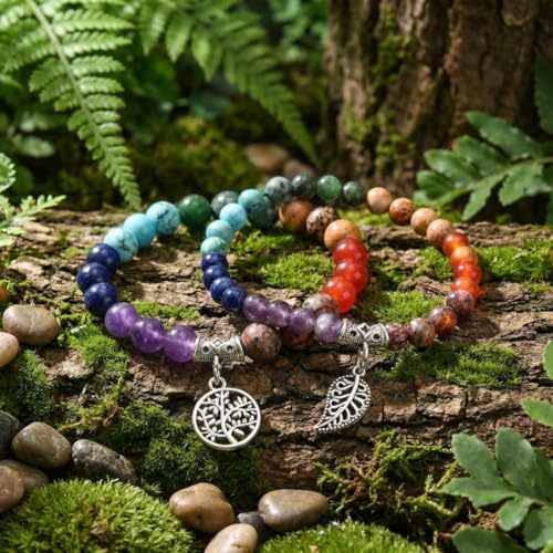 Image of YGLINE Tree of Life Yoga Healing Stone Bracelets,Multilayer Lotus Chakra Stone Reiki Bracelet Sets,Anxiety Crystal Natural Stone,for Women Stress Relief