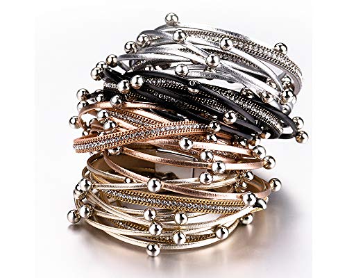 Image of Fesciory Leather Wrap Bracelets for Women, Boho Western Layered Jewelry | Layered leather cuff bracelets, Easy on and off, Boho western style, Daily wear, Gift for women