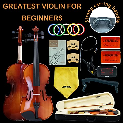 Crafteem Spruce And Maple Solid Wood Violin Outfit For Beginner Kids & Adults -Craft Your Perfect Sound And Begin Your Musical Journey With Confidence. 4/4 Full Size #TOP2