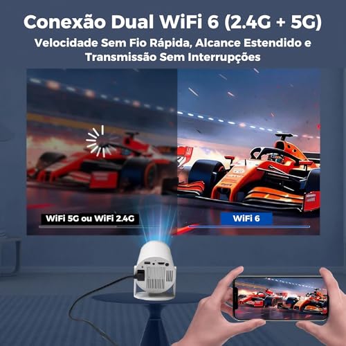 Mini Projetor Portátil Inteligente 4K, WiFi6 5G, Bluetooth 5.0, Rotacionável 180° - Full HD 1080P