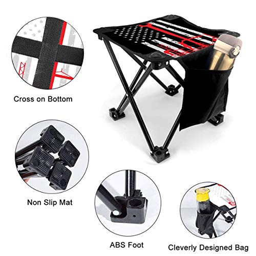 Rong-C Camping Stool, Ironworker America Flag Fishing Travel Outdoor Folding Stool, Portable Stool for Camping Walking Hunting Hiking Picnic Garden BBQ
