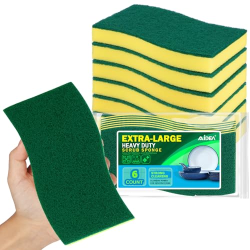 Image of AIDEA Sponges Kitchen, XL Heavy Duty Dish Sponge, Cleaning Dish Scrubber Sponge for Home and Kitchen, Extra Large Cleaning Supplies for Pots, Pans, 6 Pack