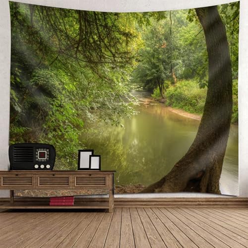 Tapiz de bosque y río 130 x 150 cm decorativo para pared de dormitorio