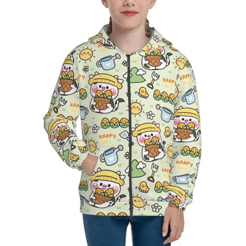 Cute Cow in Farm Concept Kid Hoodies Boys Zip Up Sweatshirts Girls Pullover with Pocket3