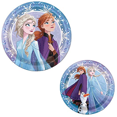 Mega Frozen 2 Birthday Party Supplies and Decoration Pack For 16 With Dinner and Dessert Plates, Napkins, Tablecover, Candle, Pennant Banner, Swirls, Table Decoration, and Frozen Inspired Pin