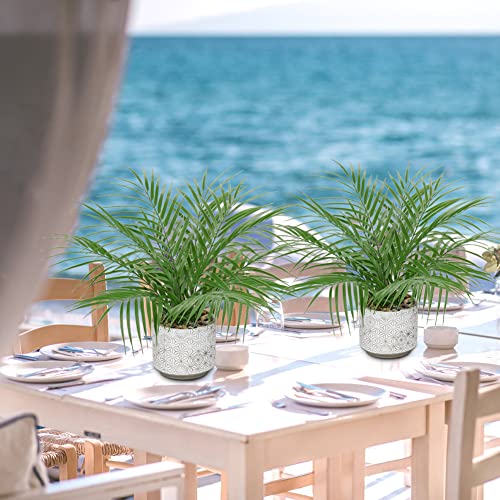 Hollyone Large Artificial Potted Plants Fake Palm Plants 16" Faux Green Plant Plastic Ceramic Tropical Palm Tree In Pots Bohemian For Home Room Office House Indoor Decoration #TOP3