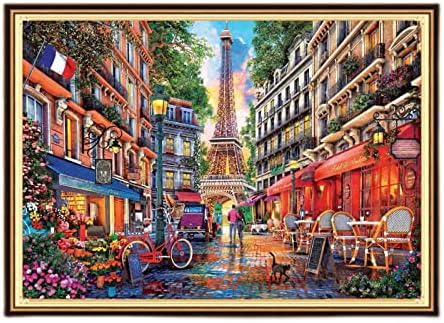 Findvoor Stamped Cross Stitch Kits for Beginners Full Range of Cross Stitching Embroidery Pattern for Kids or Adults, 11CT DIY Needlepoint Embroidery Kits-Eiffel Tower Street View 16.5×23.6 inch