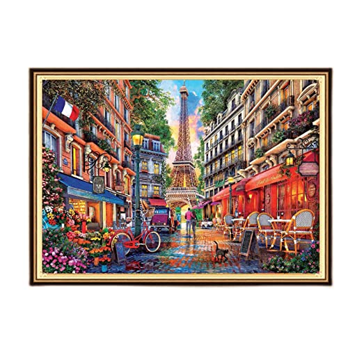 Findvoor Stamped Cross Stitch Kits For Beginners Full Range Of Cross Stitching Embroidery Pattern For Kids Or Adults, 11Ct Diy Needlepoint Embroidery Kits-Eiffel Tower Street View 16.5×23.6 Inch #TOP3