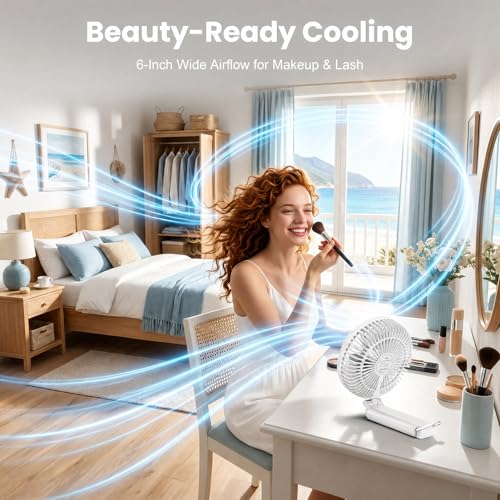 Image of Portable Handheld Fan, 10000mAh Rechargeable Personal Fan for 40H, 6-Inch Ultra Quiet Foldable Hand Fan, 5-Speed Gentle Airflow Battery Operated Fans for Travel Outdoor Lash Makeup Gifts for Women